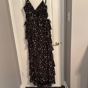 New Size 12 Mac Duggal Floral Tiered/Ruffle Sleeveless Black Maxi Dress by Ieena